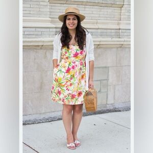 J.CREW Women Dress Size 14 Mini Fit & Flare Floral Flowers Colorful Summer Beach